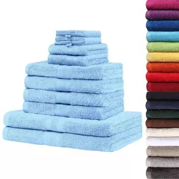 Набор махровых полотенец, 4 полотенца для рук, 2 полотенца для душа, 2 гостевых полотенца, 2 рукавицы для мытья, серебристо-серый NatureMark, светло-синий