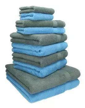 Набор махровых полотенец Betz Premium Classic, 10 шт. - 2 пляжных полотенца - 4 полотенца для рук - 2 гостевых полотенца - 2 мыльных полотенца - светло-голубой и орехово-коричневый Betzshop, светло-синий