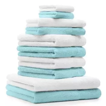 Набор махровых полотенец Betz Premium Classic, 10 шт. - 2 пляжных полотенца - 4 полотенца для рук - 2 гостевых полотенца - 2 мыльных полотенца - бирюзовый и голубой Betzshop
