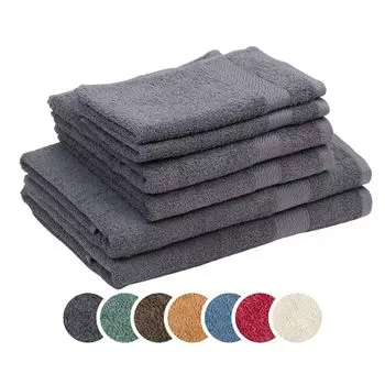 Набор махровых тканей Sleepling Darling бордюр, 2 полотенца для рук 50 х 100 см каждое, полотенца для душа 70 х 140 см, полотенца для гостей 30 х 50 см, 60 градусов, впитывающие, антрацит, серый