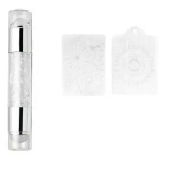 Набор: маленький, двухсторонний, серебряный штамп для ногтей, 1 шт. + лопатка, 1 шт. + трафареты, 2 шт. Many Beauty