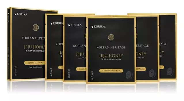 Набор масок для лица по сниженной ценеJeju honey & AHA - комплексная тканевая маска с BHA (для идеального очищения кожи) KORIKA Korean Heritage