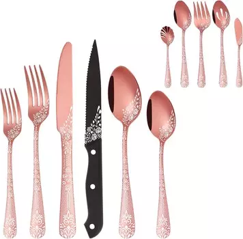 Набор медной посуды EUIRIO с набором сервировочной посуды, набор столовых приборов из нержавеющей стали из 29 предметов, набор кухонной утвари на 4 персоны, набор столовых приборов для дома и ресторана, можно мыть в посудомоечной машине