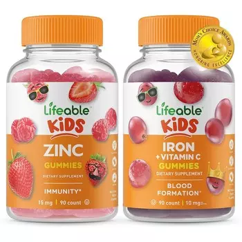 Набор микроэлементов Lifeable Kids Zinc + Iron & Vitamin C, 2 предмета, 90 таблеток
