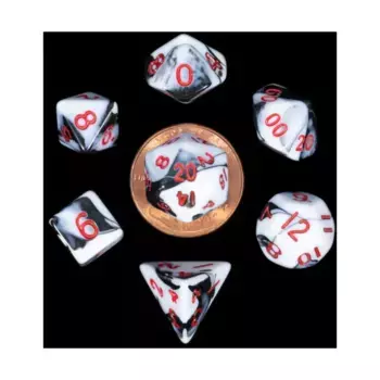 Набор мини-многогранных кубиков — мрамор с красным (7), Mini-Dice (Metallic Dice Games)
