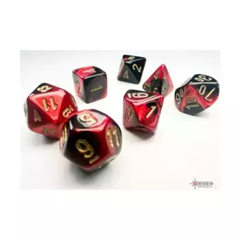 Набор Mini Poly — Близнецы черно-красный с золотом (7), Dice - Miniature 10mm & 5mm (Chessex)