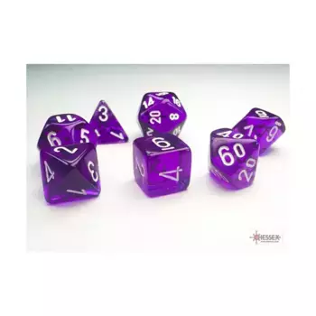 Набор Mini Poly — полупрозрачный фиолетовый с белым (7) (2-е издание), Dice - Miniature 10mm & 5mm (Chessex)