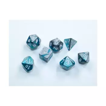 Набор Mini-Poly Steel & Teal с белым (7), Dice - Gemini - Poly Sets (Chessex)