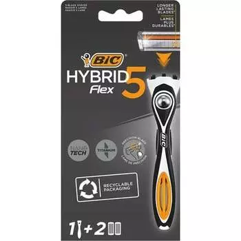 Набор многоразовых мужских бритв Hybrid 5 Flex с 5-лезвийными стержнями из нано-технического титана — набор из 3 предметов, Bic