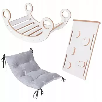 Набор Монтессори-качалка + стена + горка + подушка Светло-серый СЕРТИФИКАТ ДЕРЕВА Gugi