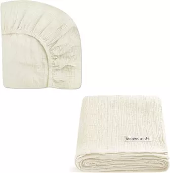 Набор муслиновых простыней для мальчиков и девочек размером 39 x 27 x 3 дюйма и комплект муслиновых одеял для пеленания meowcards