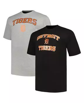 Набор мужских футболок черного и серо-хизерового цвета Detroit Tigers Big and Tall Profile, черный