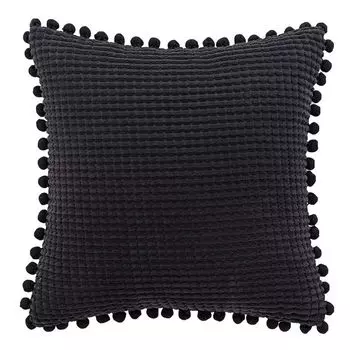 Набор наволочек из 2 вельветовых бархатных чехлов с помпонами и декоративными чехлами, 45 х 45 см, черный (вставка для подушки в комплект не входит) yozhiqu