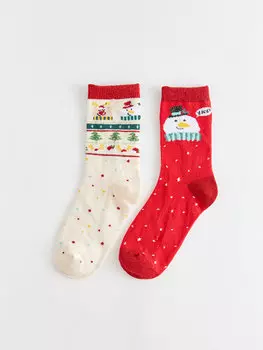 Набор носков для девочек с новогодней тематикой, 2 шт. LCW Kids, яркий красный