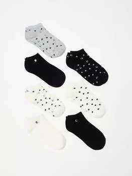 Набор носков для обуви из семи пар со звездами и луной Ovs, цвет black/white/grey