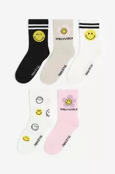 Набор носков H&M Kids SmileyWorld, 5 предметов, белый/черный