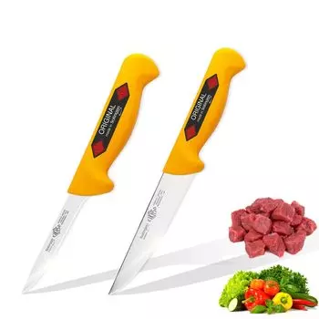 Набор ножей для мясника EIKASO Solingen, 2 предмета, от профессионалов - для профессионального и частного использования, нож для обвалки, нож для мяса из молибденовой стали 1.4116, нержавеющий, ручной курок, EDREI e.K., желтый