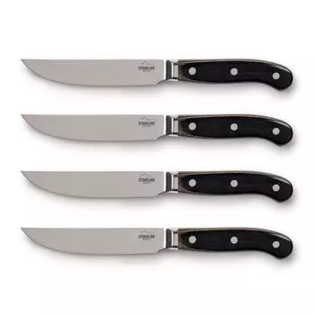 Набор ножей для стейка STONELINE из нержавеющей стали, 4 предмета, деревянная ручка, с точильным камнем в деревянной коробке