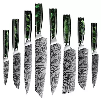 Набор ножей из дамасской стали Myvit 7 шт, зеленый
