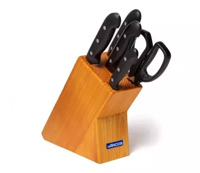 Набор ножей Maitre, 5 шт., в сосновом бруске, подставка для ножей, черный Arcos