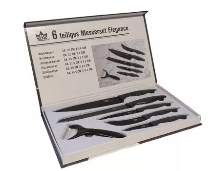 Набор ножей SBS "Elegance", 6 предметов, включая одинарный блок SBS на 8 ножей, черный