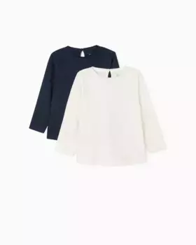 Набор однотонных футболок для девочек из 100% хлопка Zippy, темно-синий