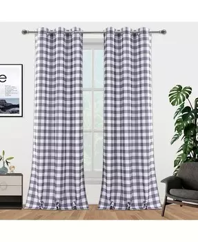 Набор оконных штор с люверсами в клетку Buffalo, 37 x 84 дюйма CAROMIO, серый