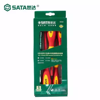 Набор отверток SATA, 5 предметов, изолированных по стандарту VDE. Крестовая электрическая отвертка со шлицем 09302.