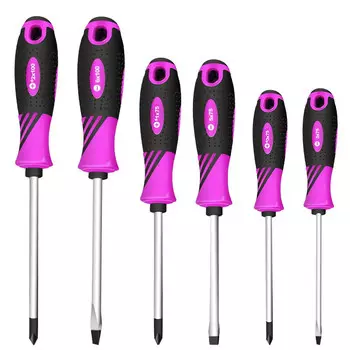 Набор отверток TOPFORZA, набор крестообразных отверток, отвертка, электрик, бытовая, легированная сталь S2, фиолетовый и черный, двухцветный, противоскользящий, набор из 6 предметов SD-0211