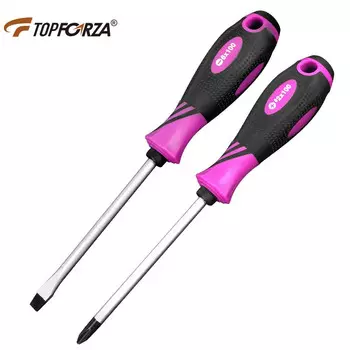 Набор отверток TOPFORZA, набор крестообразных отверток, профессиональный бытовой электрик, легированная сталь S2, фиолетовый и черный, двухцветный противоскользящий набор из 2 предметов SD-0214