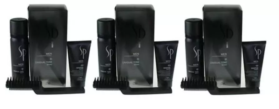 Набор - пигментирующая пенка + шампунь + кисть x3 Wella, SP Men Gradual Tone Brown