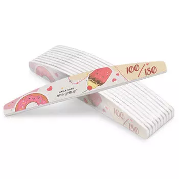 Набор: пилочка для ногтей в форме полумесяца 100/180 разноцветное печенье Aba Group Nails Care, 10 шт