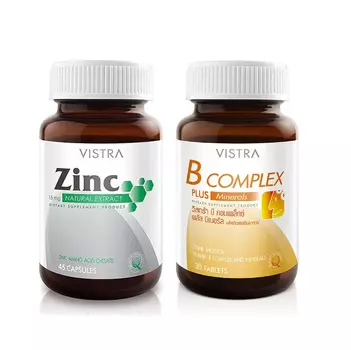 Комплекс Vistra Цинк, 15 мг, 45 капсул + B-Complex Plus Minerals, 30 таблеток, 2 упаковки