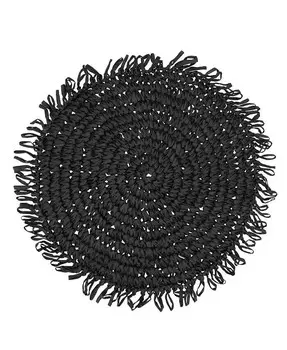 Набор подставок для столовых приборов с бахромой из рафии в деревенском стиле, 4 шт., 14 x 14 дюймов Saro Lifestyle, черный
