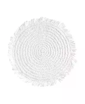 Набор подставок для столовых приборов с бахромой из рафии в деревенском стиле, 4 шт., 14 x 14 дюймов Saro Lifestyle, белый