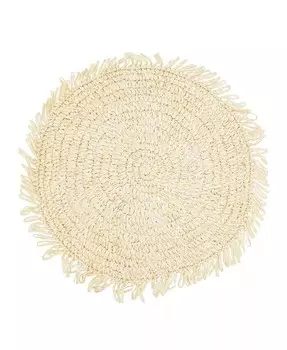 Набор подставок для столовых приборов с бахромой из рафии в деревенском стиле, 4 шт., 14 x 14 дюймов Saro Lifestyle, слоновая кость