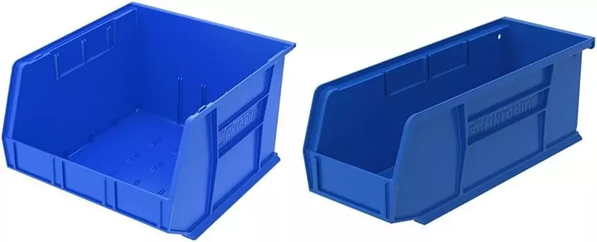 Набор подвесных штабелируемых пластиковых контейнеров для хранения Akro-Mils, 3 упаковки размером 18 x 16 x 11 дюймов и 12 упаковок 11 x 4 x 4 дюйма, Blue