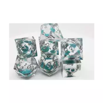 Набор полиэстеров Sharp Edge Liquid Core Poly — небесно-голубой с серебром (7), Dice Sets - Sharp Edge & Assorted (Foam Brain Games)