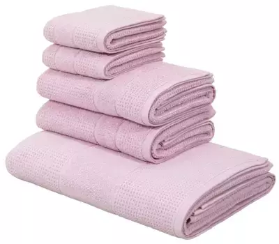 Набор полотенец Andas "Кими", (набор, 5 шт., 2 гостевых полотенца 30х50 см, 2 полотенца для рук 45х90 см, 1 банное полотенце 65х130 см), со специальной структурой (5 шт.), цвет ros