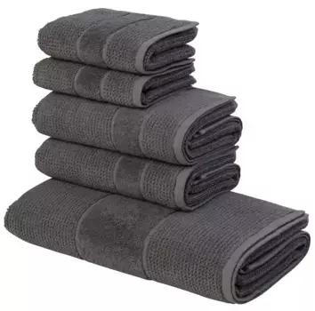Набор полотенец Andas "Кими", (набор, 5 шт., 2 гостевых полотенца 30х50 см, 2 полотенца для рук 45х90 см, 1 банное полотенце 65х130 см), со специальной структурой (5 шт.), цвет anthrazit