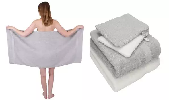 Набор полотенец Betz, 5 предметов. ОДИНАРНАЯ упаковка. 100 % хлопок. 1 полотенце для душа, 2 полотенца для рук, 2 перчатки для мытья. Цвет — серебристо-серый — голубой 250805 Betzshop, серебро