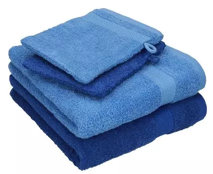 Набор полотенец Betz из 4 предметов HAPPY Pack 100% хлопок 2 полотенца для рук 2 рукавицы цвет — серебристо-серый — белый 250703 Betzshop, синий