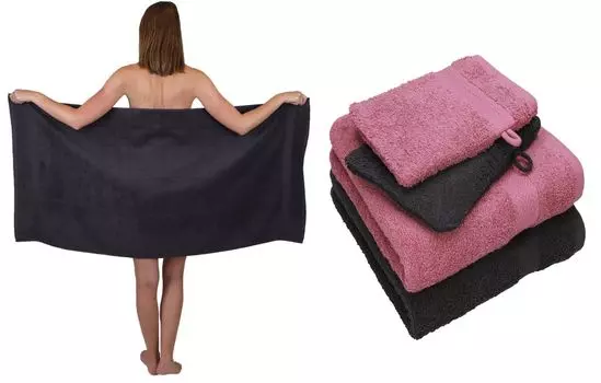 Набор полотенец Betz из 5 предметов. ОДИНАРНАЯ упаковка. 100 % хлопок. 1 полотенце для душа, 2 полотенца для рук, 2 перчатки для мытья. Цвет — королевский синий — антрацитовый серый 250804 Betzshop