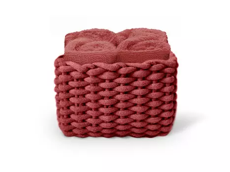 Набор полотенец c корзиной Daunex, 5 предметов, красно-бордовый