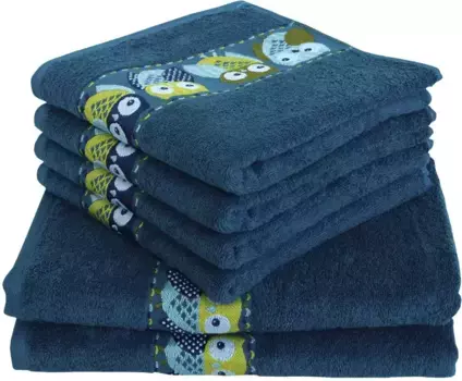 Набор полотенец Dyckhoff "Совы", (6 шт.), с каймой, цвет petrol
