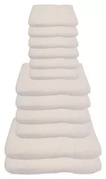 Набор полотенец Julie Julsen 600 г/м натуральный белый, 12 штук: 2 банных полотенца, 4 полотенца для рук, 6 гостевых полотенец.