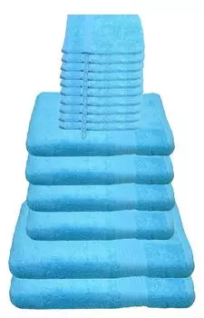 Набор полотенец Julie Julsen 600 г/м бирюзовый, 16 штук: 2 банных полотенца, 4 полотенца для рук, 10 моющих перчаток.