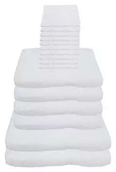 Набор полотенец Julie Julsen 600 г/м, белый, 16 штук: 2 банных полотенца, 4 полотенца для рук, 10 моющих рукавиц.