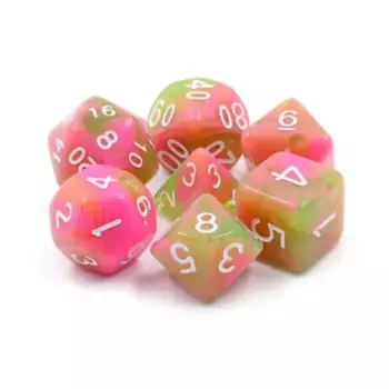 Набор Poly — Apple Taffy с белым (7), Dice Sets - Resin/Acrylic - Rainbow & Multi-Colored (Foam Brain Games)