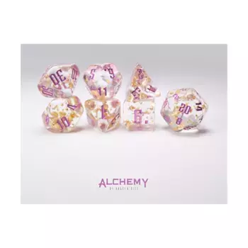 Набор Poly — «Фрагменты солнца» с сиреневыми чернилами (7), Poly Sets - Alchemy Dice, Fragments of the Sun & Venus